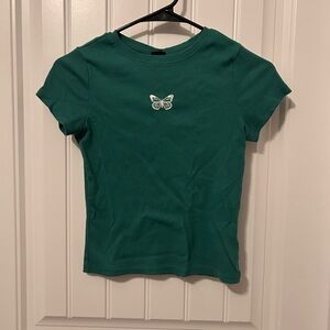 Target Green Crop Top with Butterfly Design